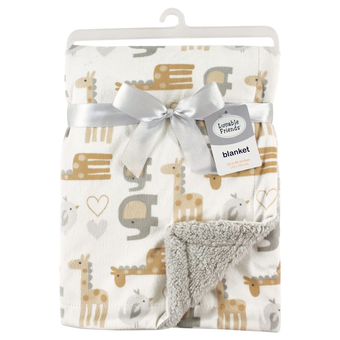 Luvable Friends Plush Blanket with Sherpa Back, Neutral Safari