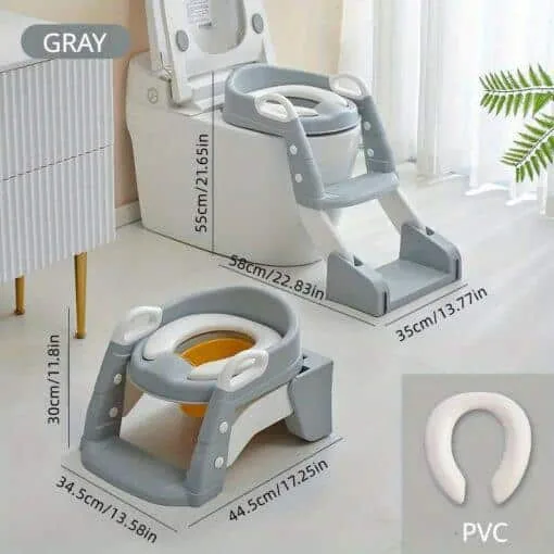 3 IN 1 Multi-functional  Potty Training Toilet Seat with Step Stool Ladder – Grey